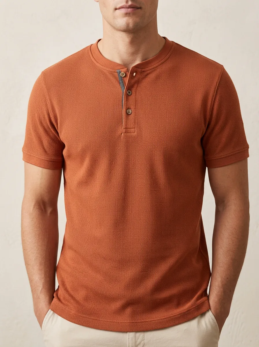 Streamlined Waffle-Knit Men's Short-Sleeve Henley Shirt