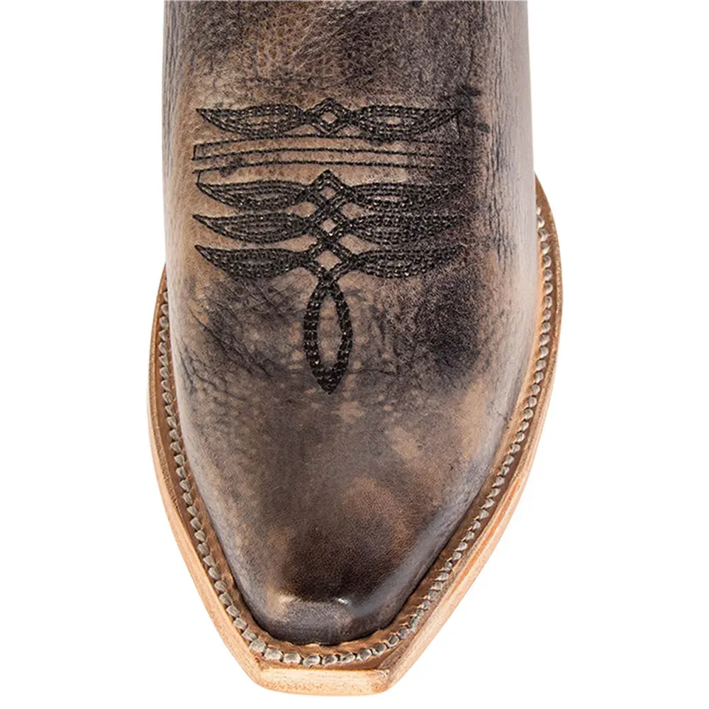 Faux-Leather Distressed Zip-Up Snip-Toe Mid-Calf Boots