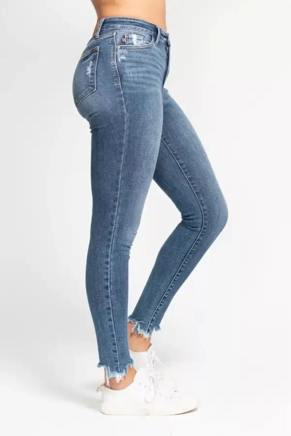 Denim High Rise Skinny Fit Asymmetric Jeans