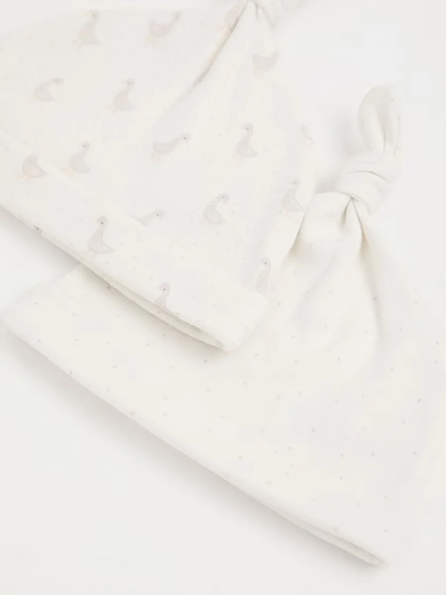 Cream Duck Newborn Hats and Mittens 2 Pack