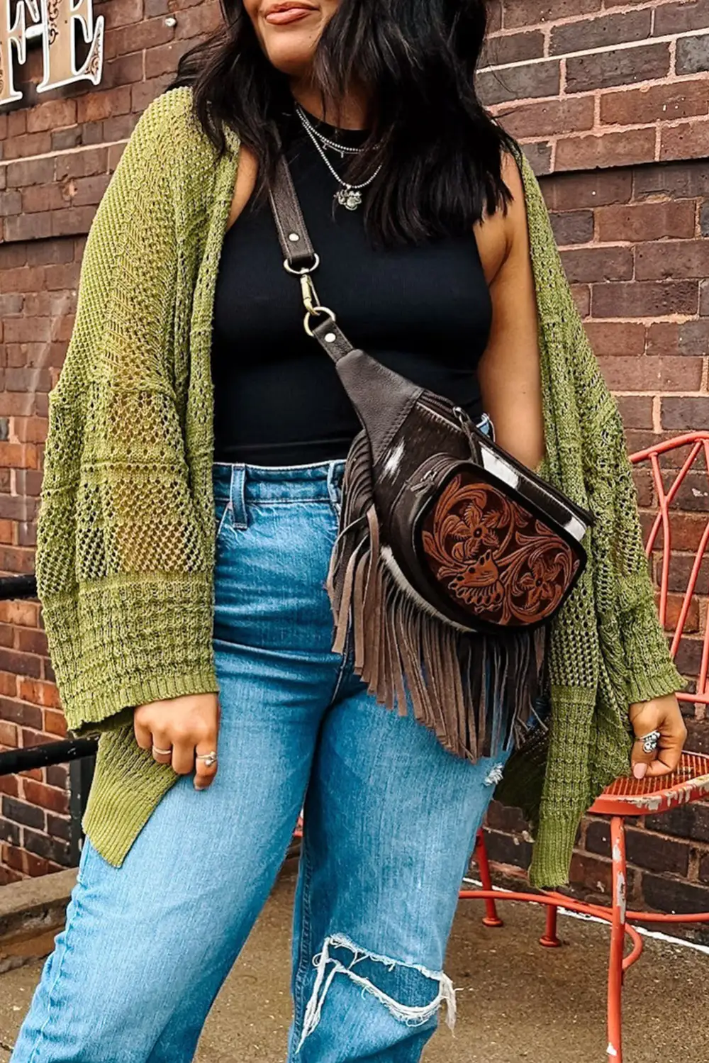 Oversized Crochet Knit Open Cardigan