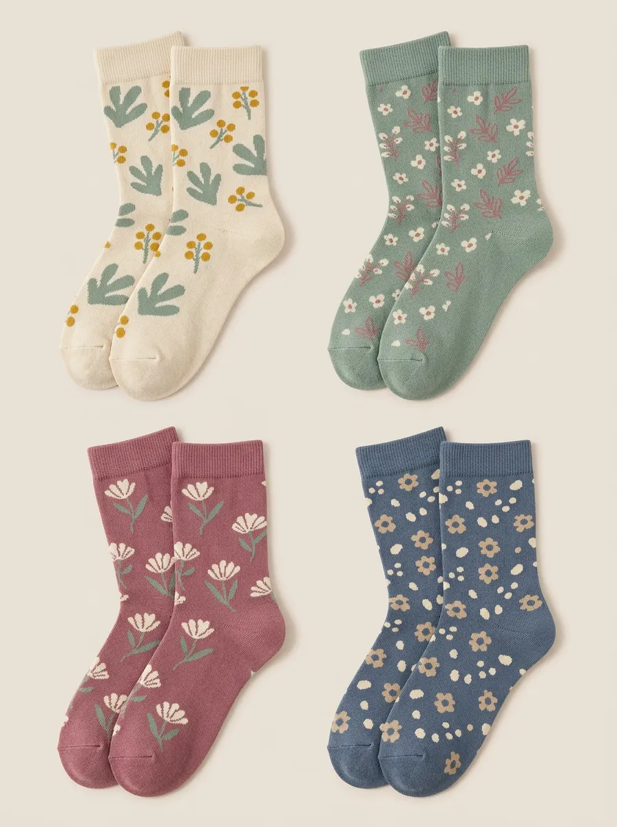 Women's Botanical Floral Variety Crew Sock Set