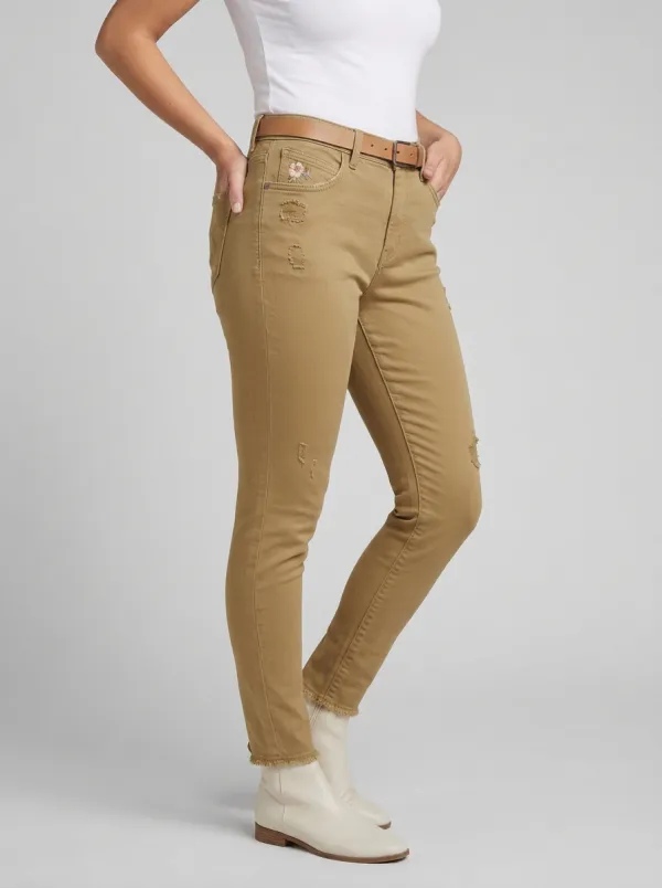 Women's Arden Floral Embroidery Distressed Printed Slim Jeans