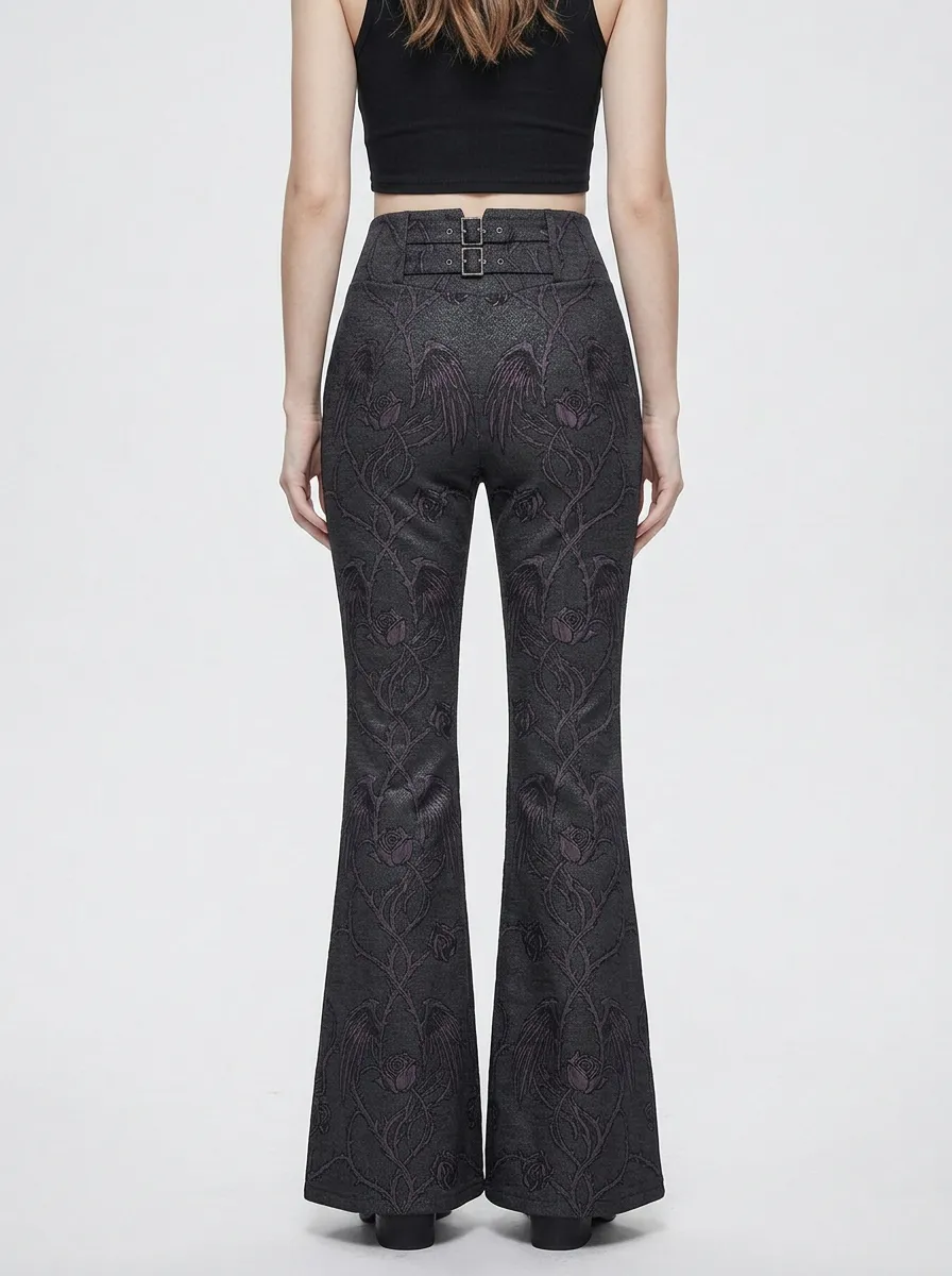Alternative Rose Wing Flare Profile Women's Gothic Flare Pants
