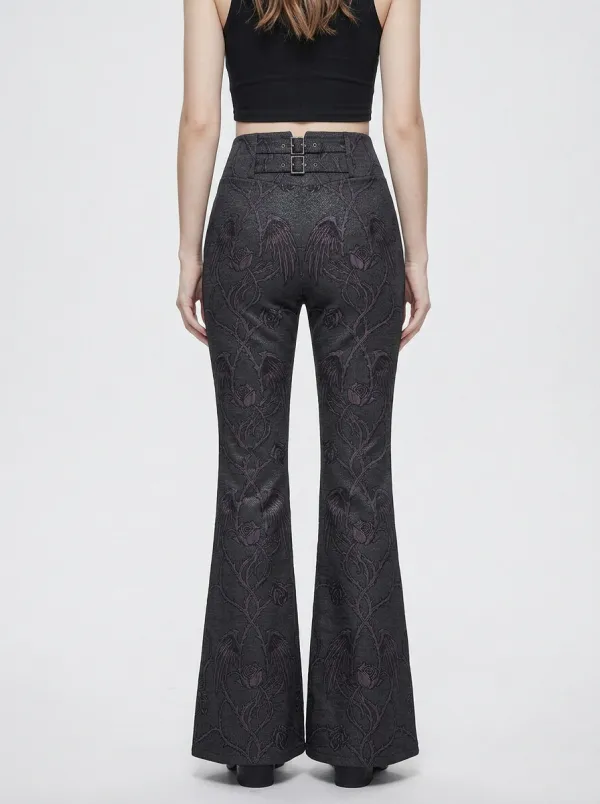 Alternative Rose Wing Flare Profile Women's Gothic Flare Pants
