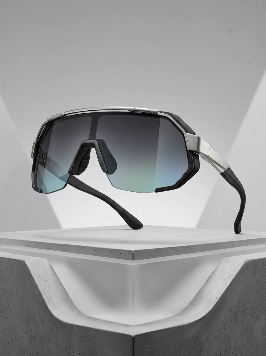 Men's Sporty Carbon Fiber Frame Gradient Lens Printed Sunglasses