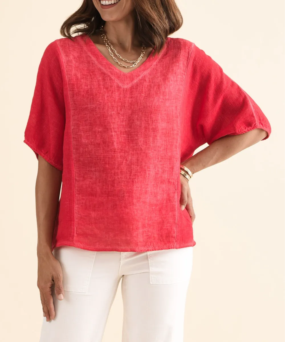 Linen Cotton Blend V-Neck Lightweight Breathable Top