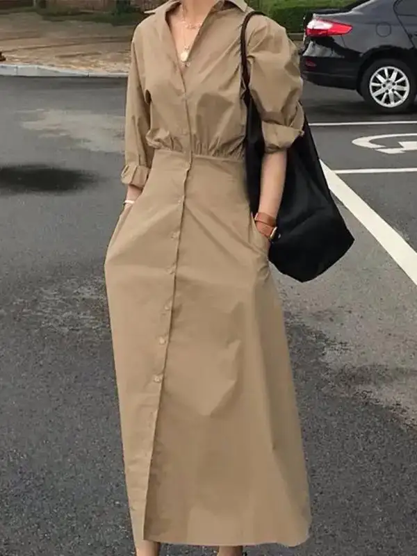 Pleated Shirt Maxi Dress