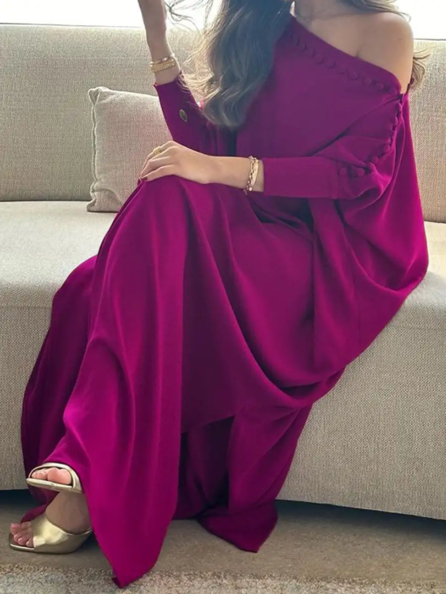 Loose Color Buttoned Maxi Dress