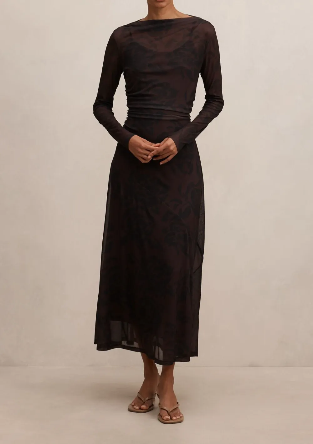 Black Long Sleeve Lace Mesh Maxi Dress