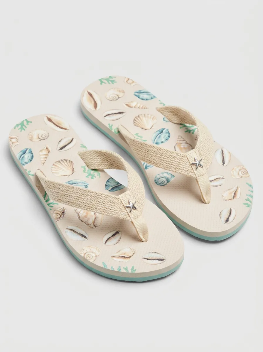 Women's Beach Lover Seashell Starfish Printed Flip Flops