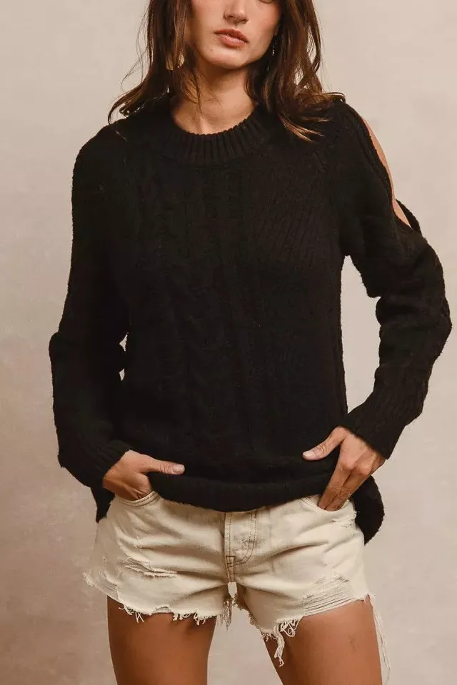 Twist Knitted Open Shoulder Sweater