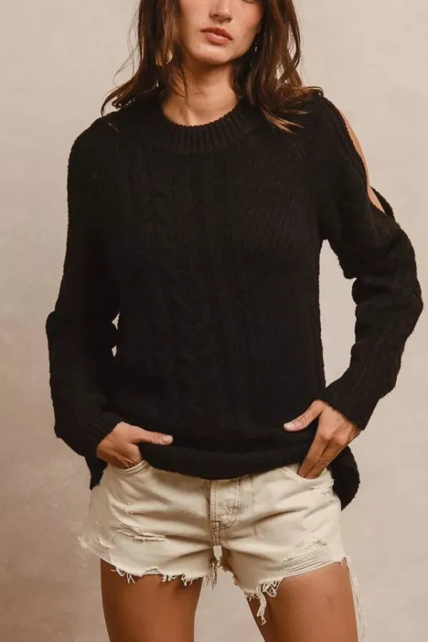 Twist Knitted Open Shoulder Sweater