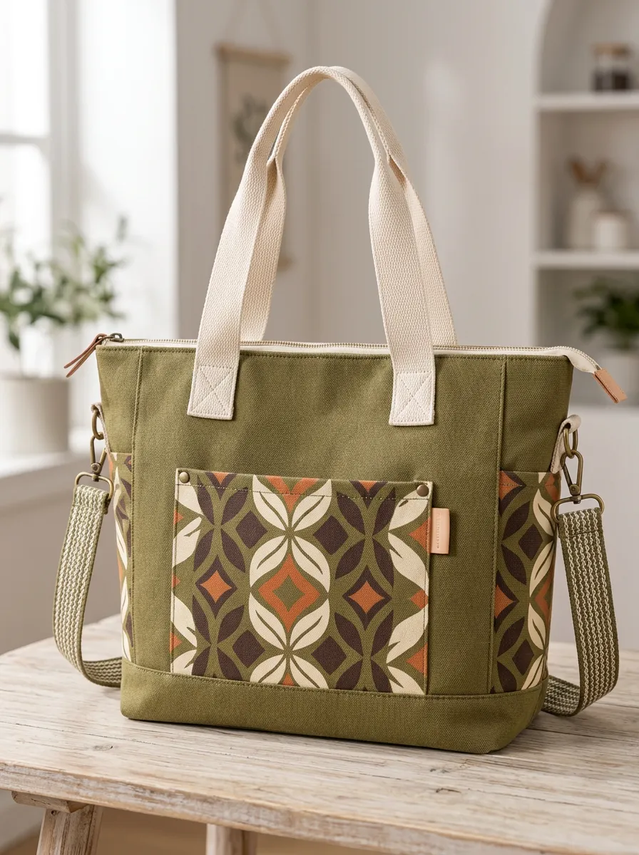 Women's Geometric Retro Printed Canvas Shoulder Tote Bag