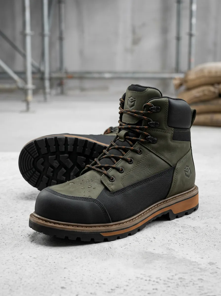 Men's Waterproof Olive Green Tactical Printed Work Boots
