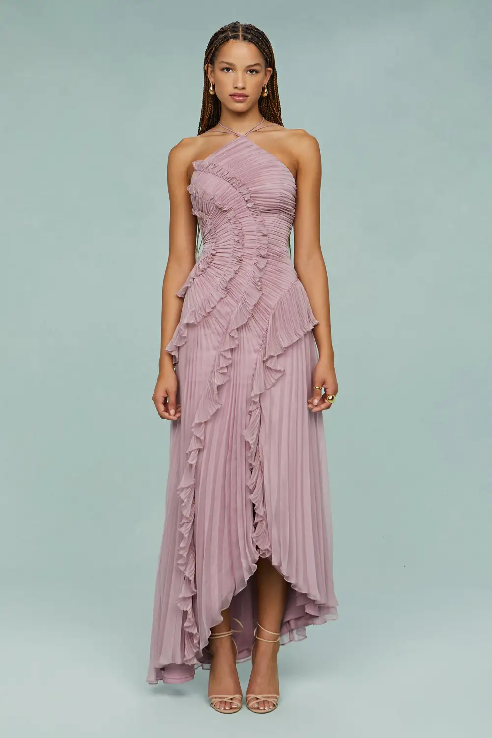  Halter Pleated Maxi Dress
