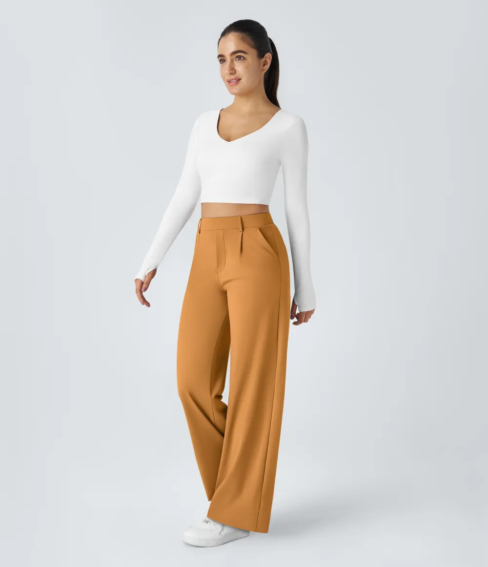2026🔥  High Waisted Pocket Straight Leg Work Pants