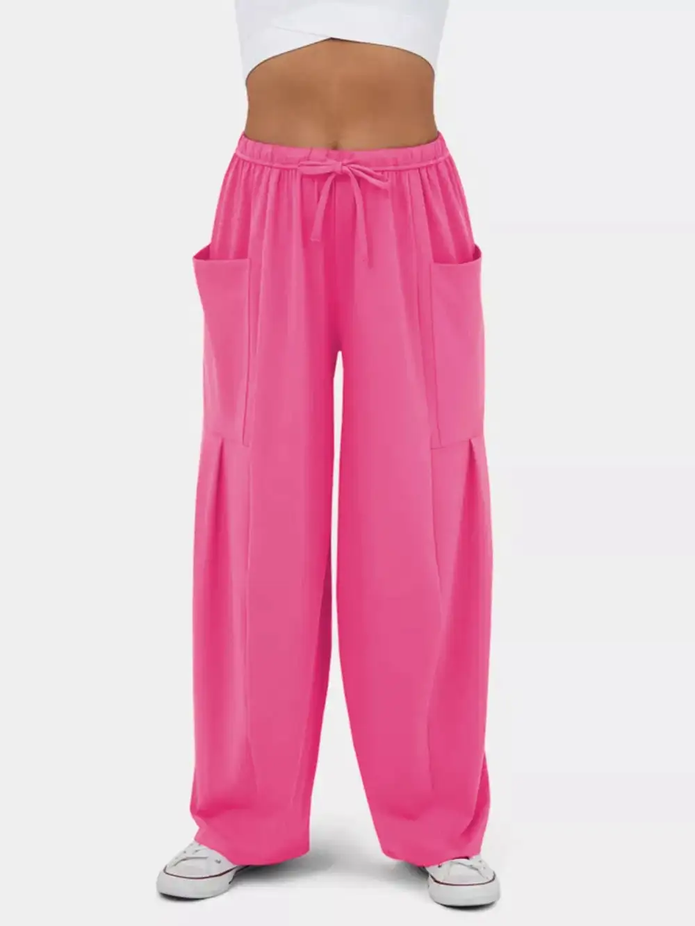 High Waisted Drawstring Wide Leg Pants
