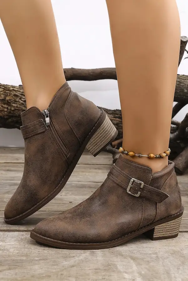 Leather Buckle Ankle Boots