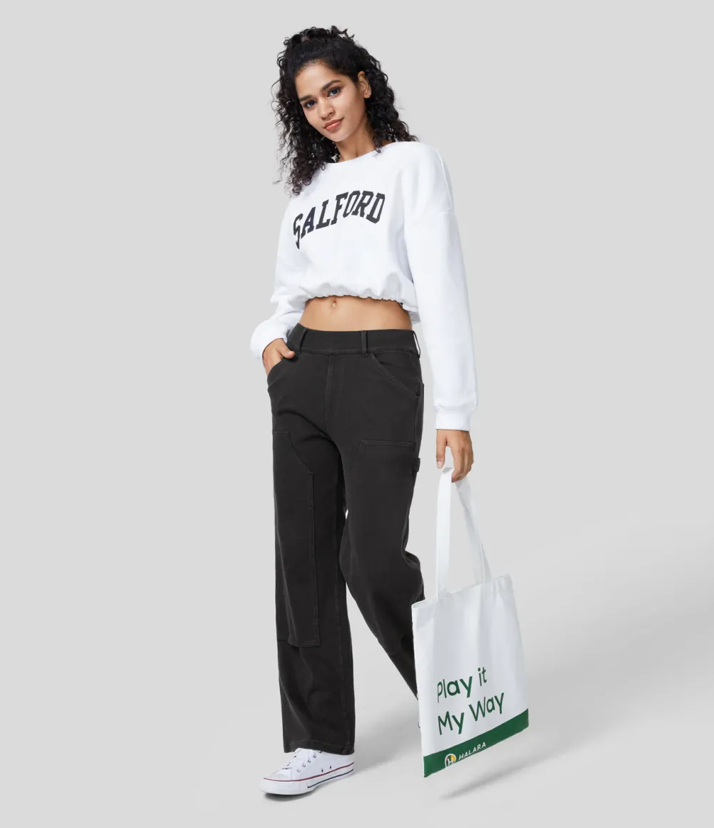 Magic Mid Rise Utility Pockets Straight Leg Stretchy Knit Lumberjack Style Casual Boyfriend Jeans