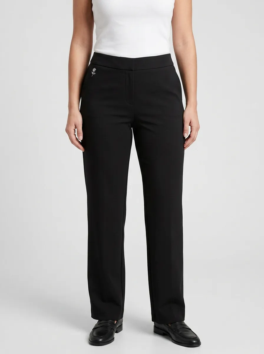 Women's Classic Everyday Small Flower Printed Mid Rise Straight Leg Pants