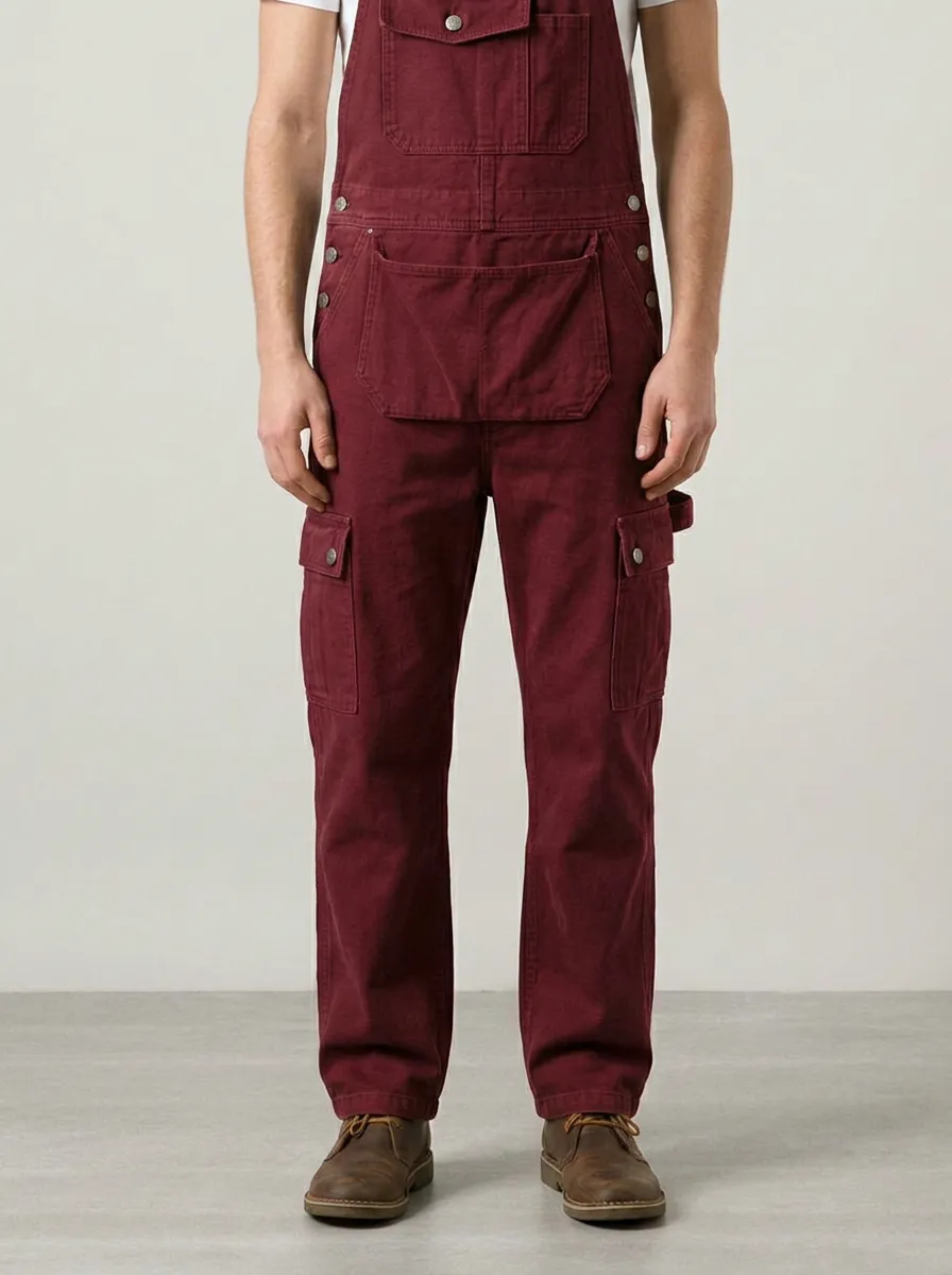 Men's Casual Utility Green Cargo Bib Overalls