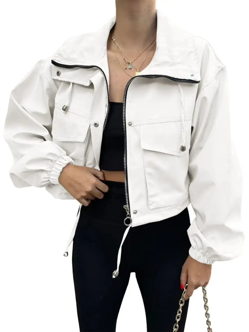 Drawstring Hem Zip Up Jacket