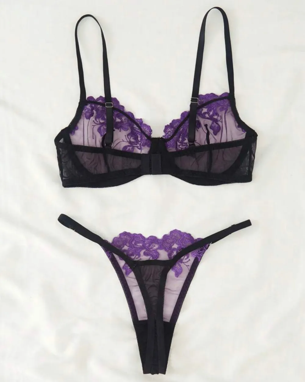 Embroidered Mesh Lingerie Set