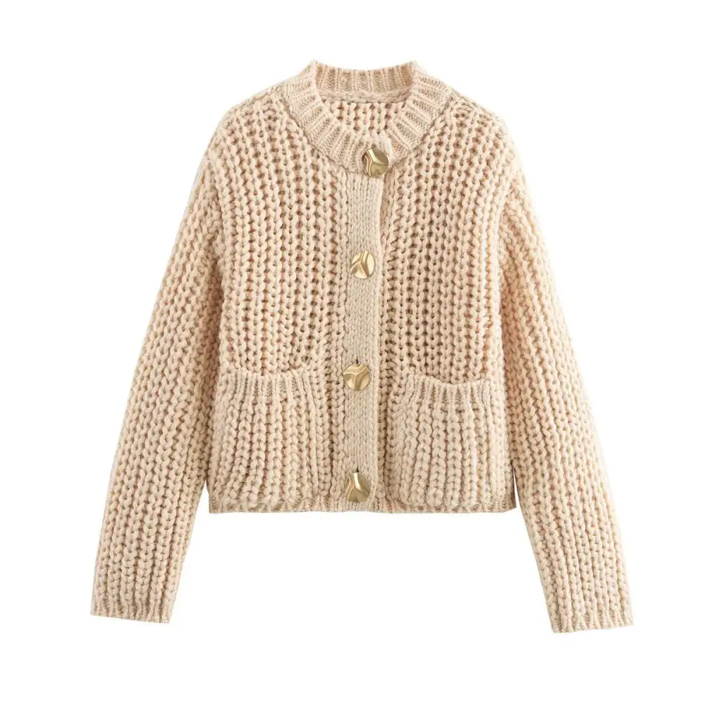 Button-Front Pocket Knit Coat