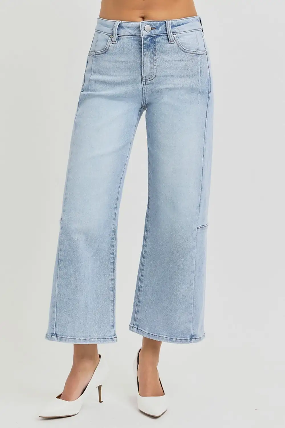 High Rise Seamed Detail Wide Leg Denim Jeans