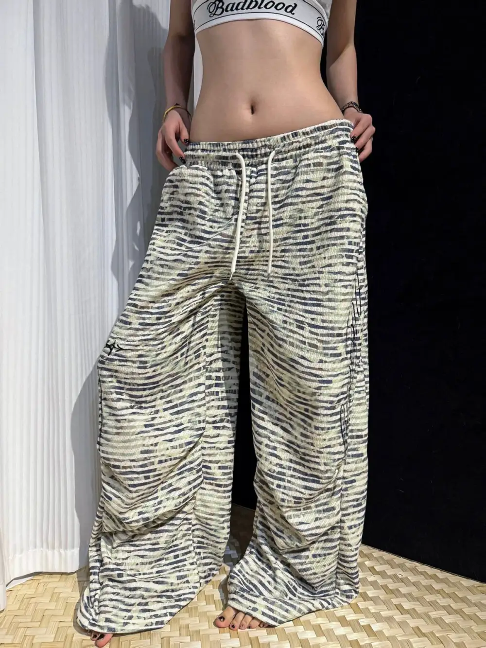 Wide-Leg Camouflage Striped Pants