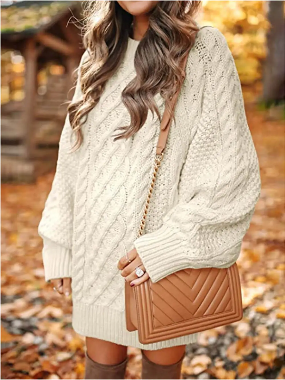 Chunky Cable Knit Round Neck Mini Dress