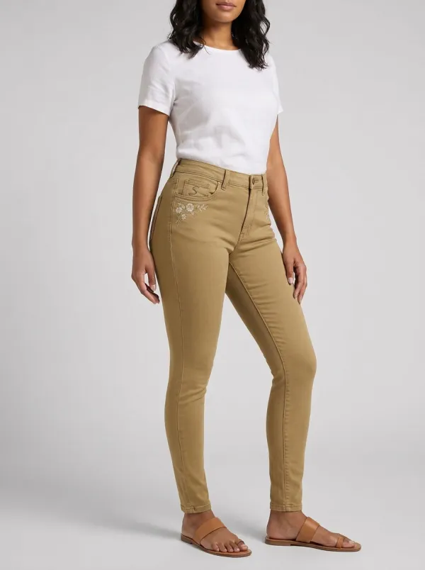 Women's Floral Vintage Embroidery Printed Slim Jeans