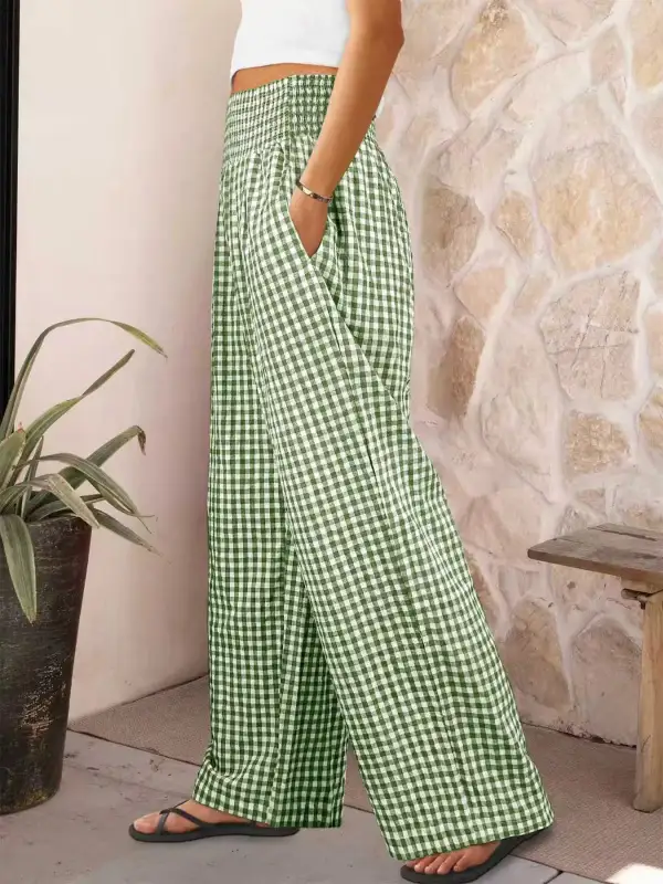 Classic Gingham High Waisted Wide Leg Pants