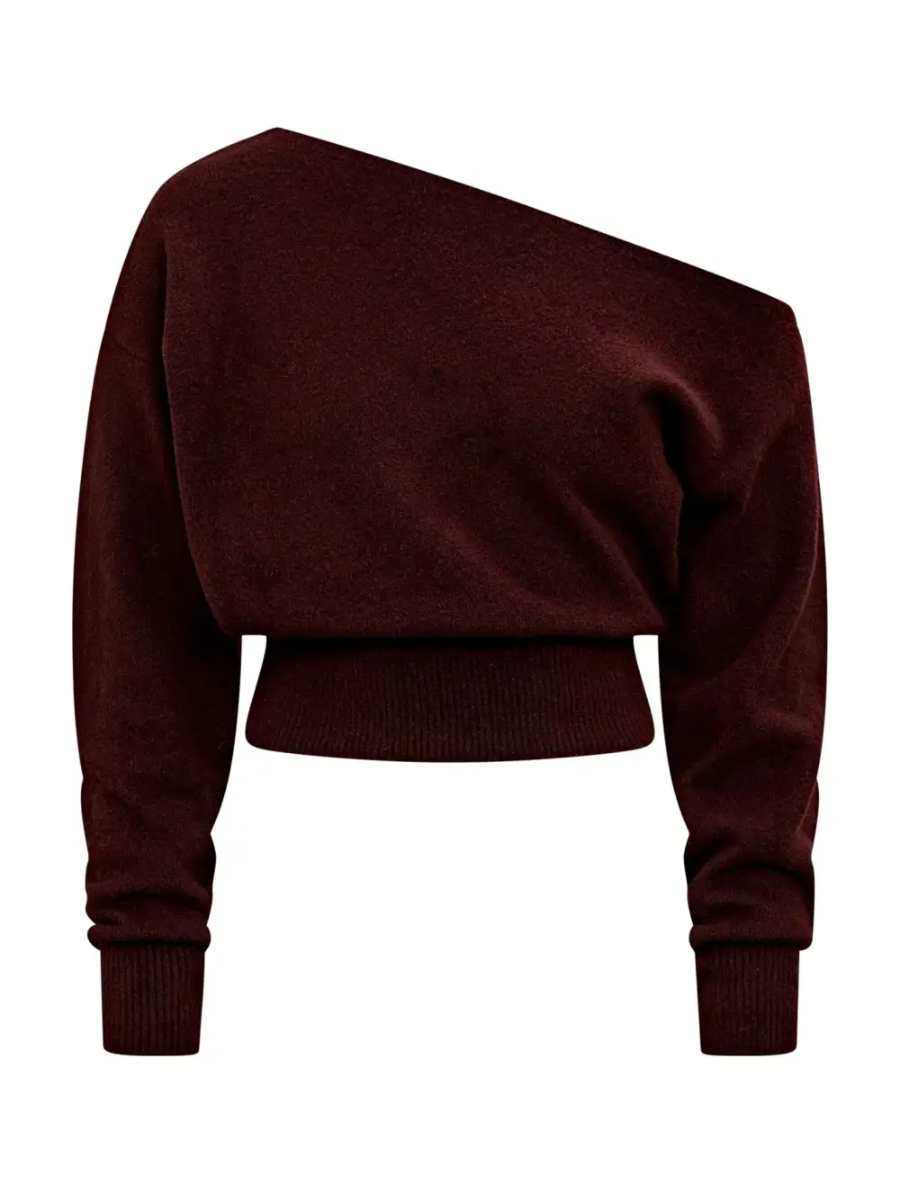Burgundy Off-Shoulder Asymmetric Knit Sweater