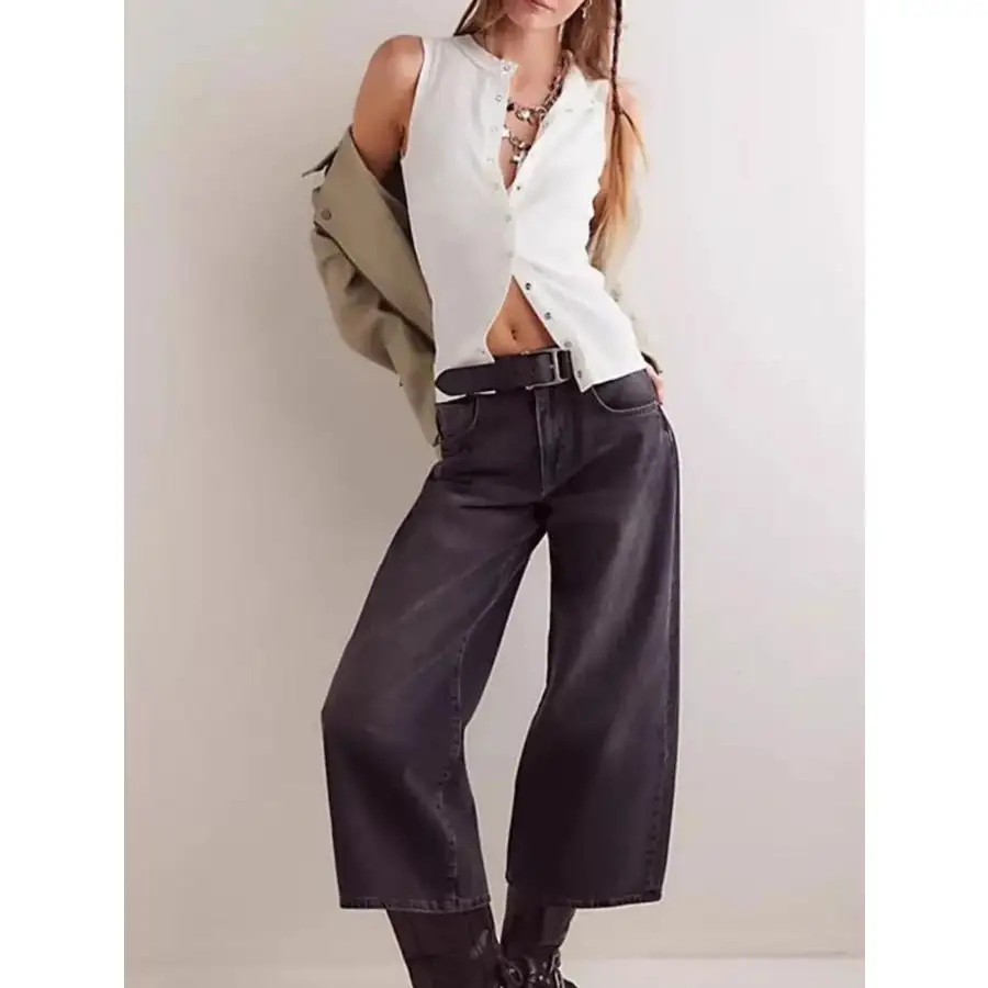 Snap Down Round Neck Ribbed Slim Tank