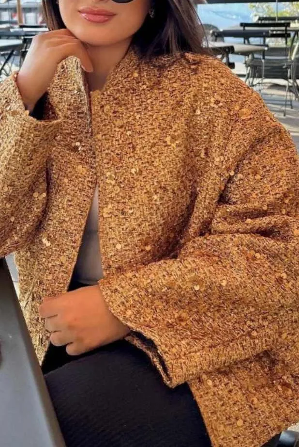 Stand-Collar Sequined Jacket