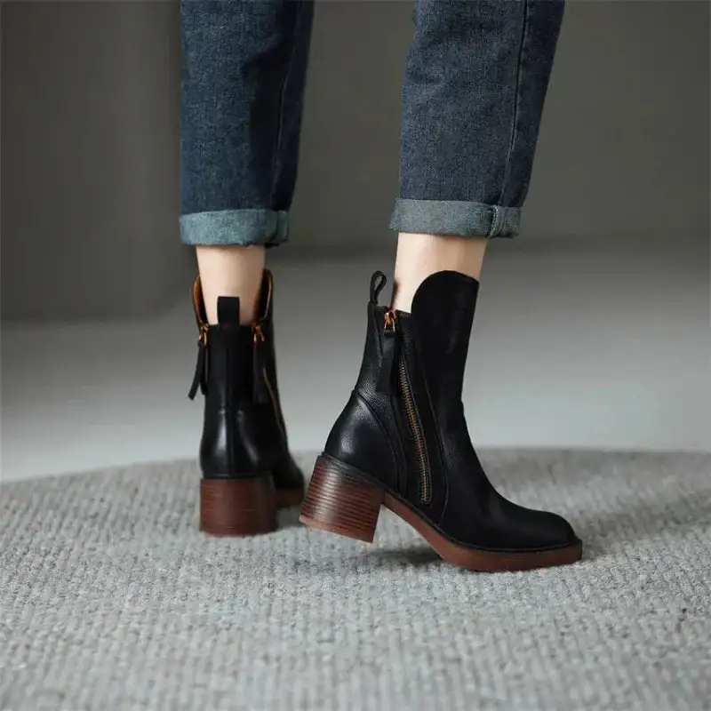 Zip Up Ankle Boots Block Heel Side Zipper Detail