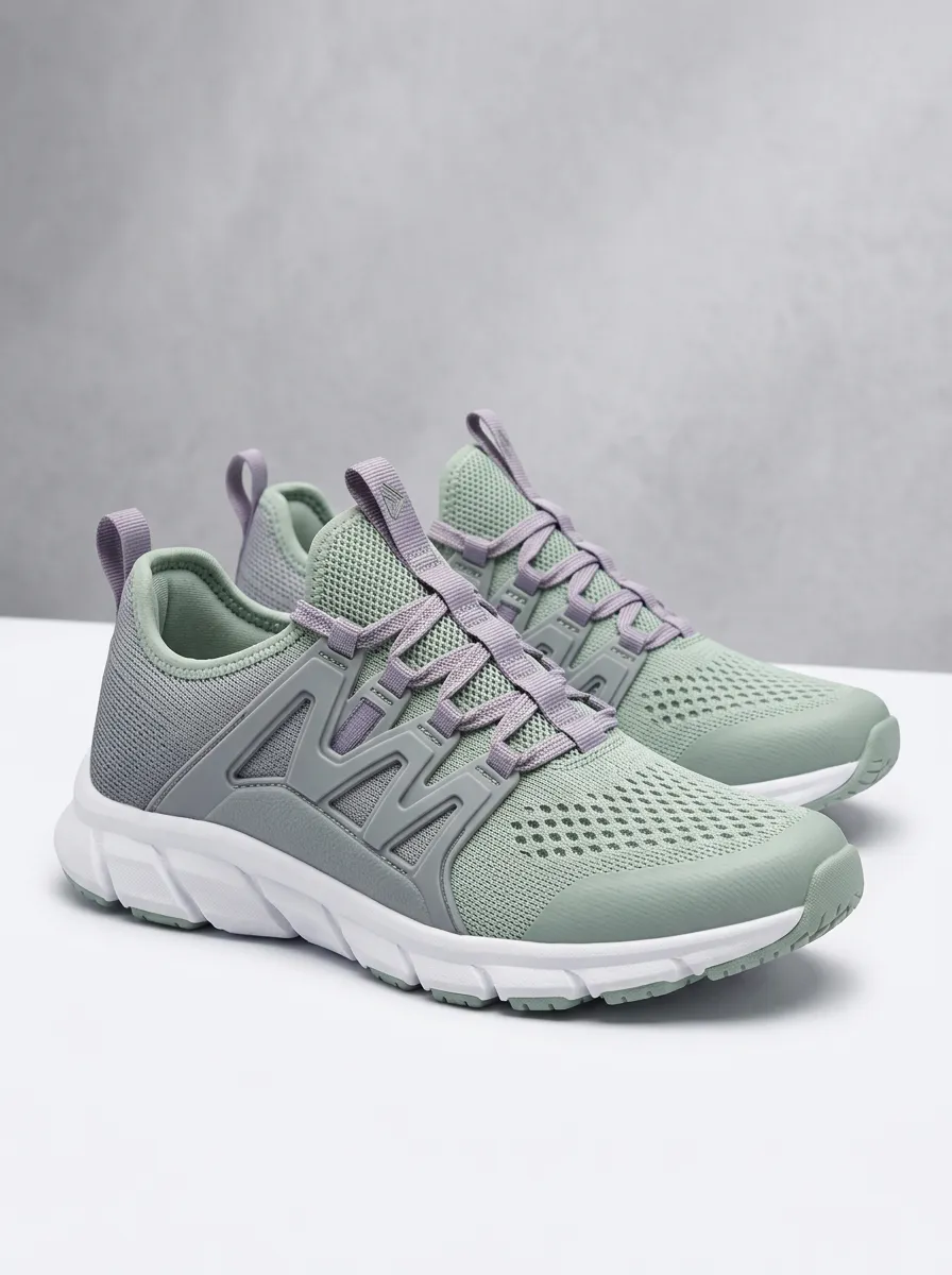 Women's Sage Green Grey Mesh Lightweight Printed Running Shoes