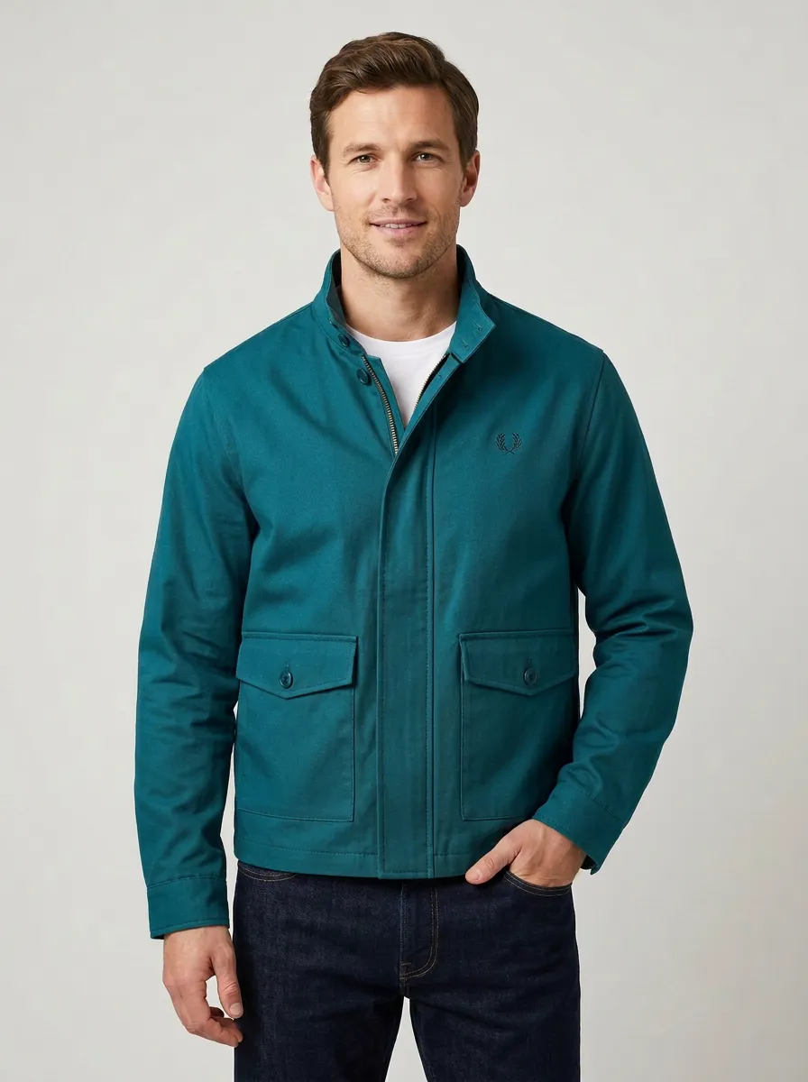 Men's Casual Olive Green Utility Embroidered Logo Jacket