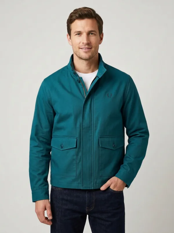 Men's Casual Olive Green Utility Embroidered Logo Jacket