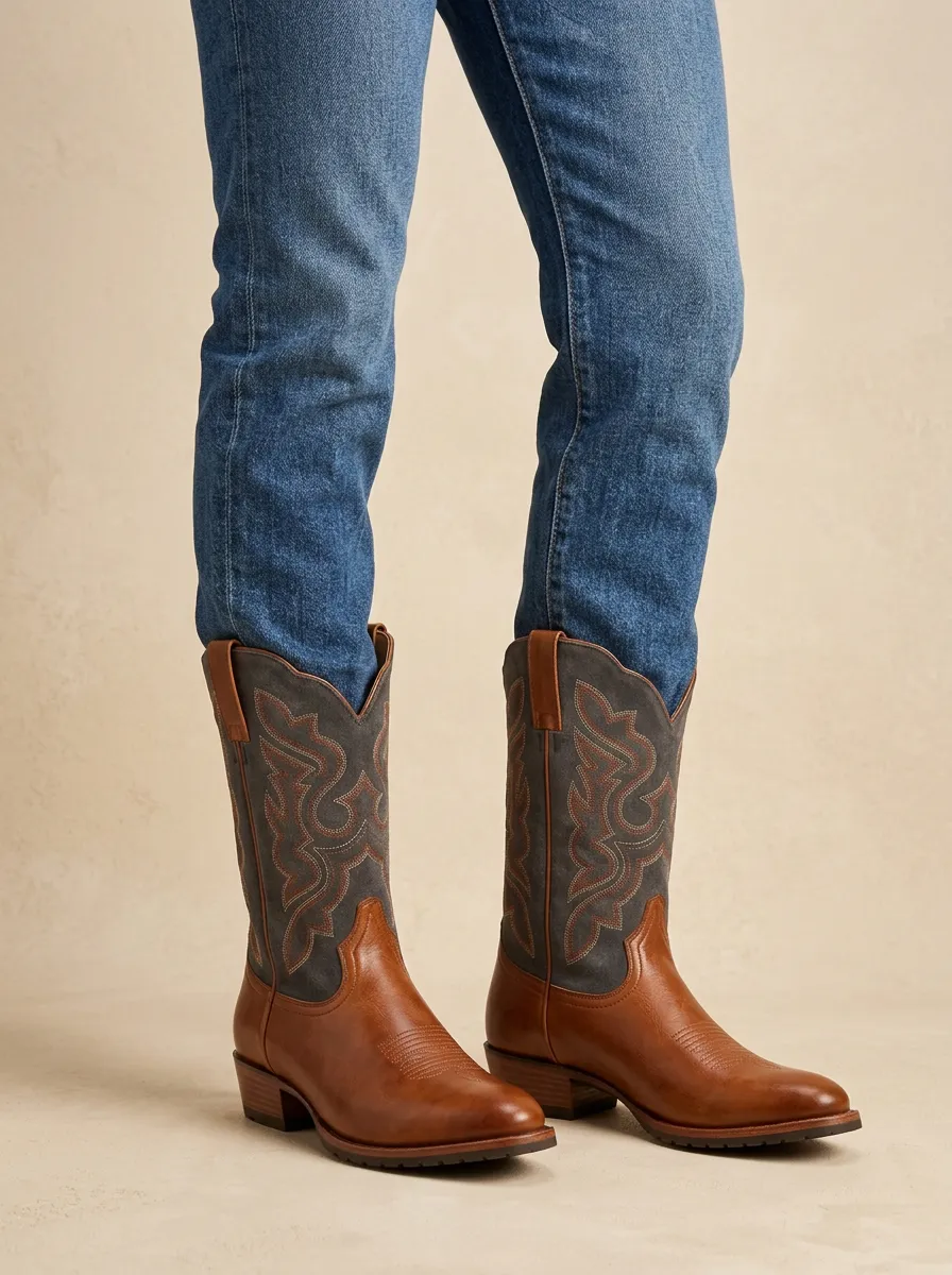 Unisex Western Cowboy Embroidered Western Boots