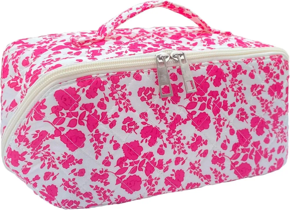 Quilted Floral Travel Makeup Bag