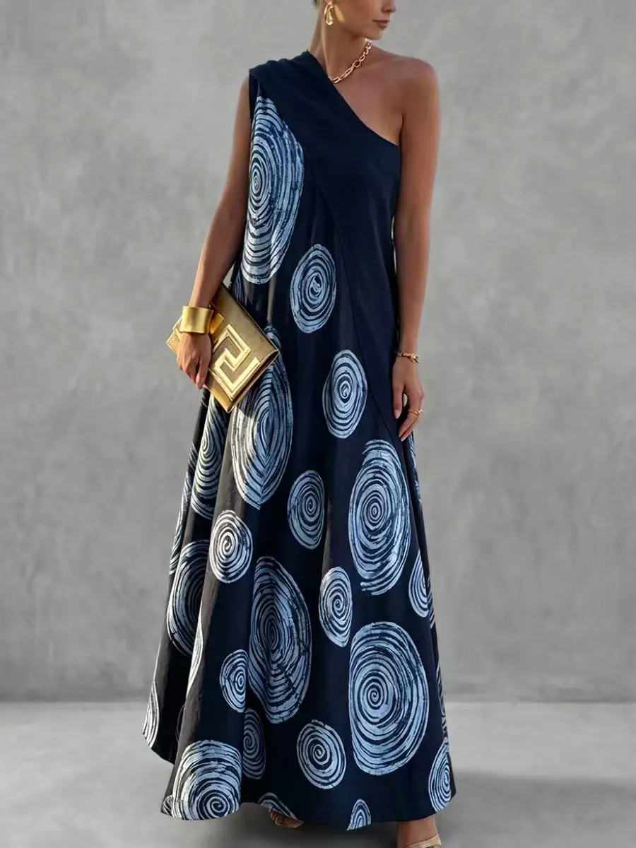 Loose Pleated Printed Maxi Dress