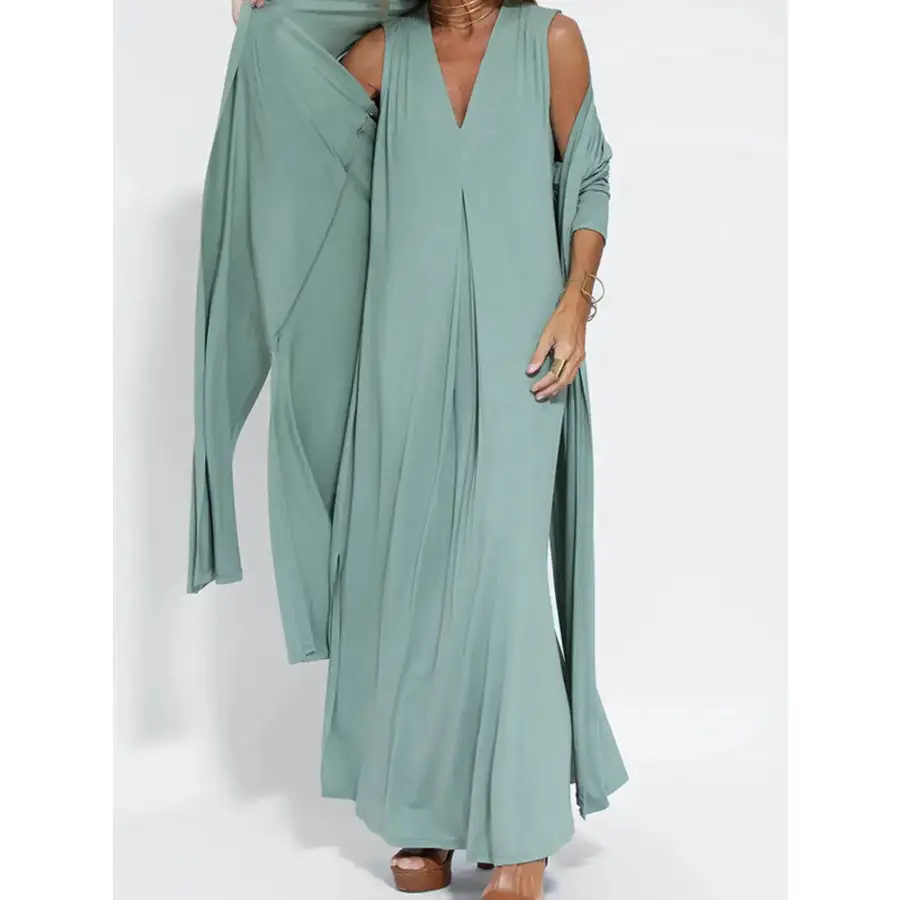 Full Size V Neck Sleeveless Maxi Dress with Slit Plus Size