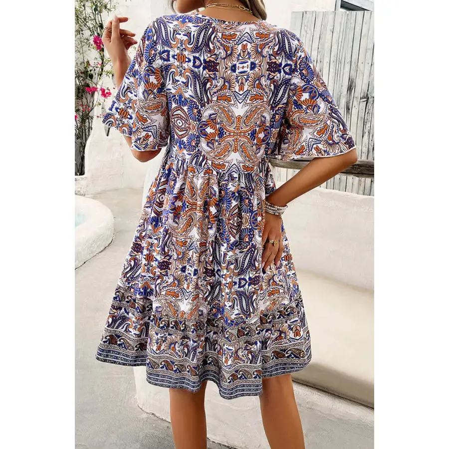 V-Neck Half Sleeve Mini Dress