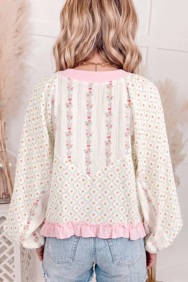 Women's Floral Print Colorblock Lace Top