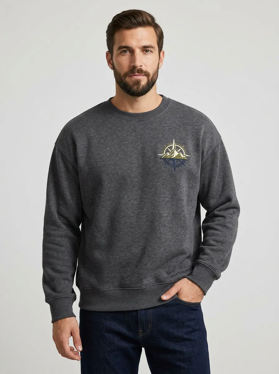 Men's Charcoal Grey Adventure Compass Mountain Fleece Sweatshirt