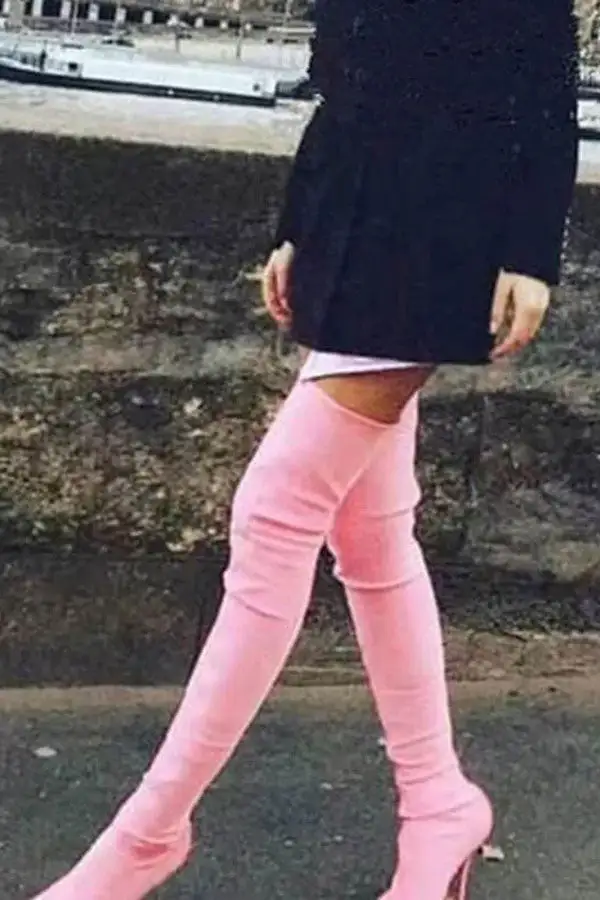 Pink Pointed-Toe Stiletto Boots