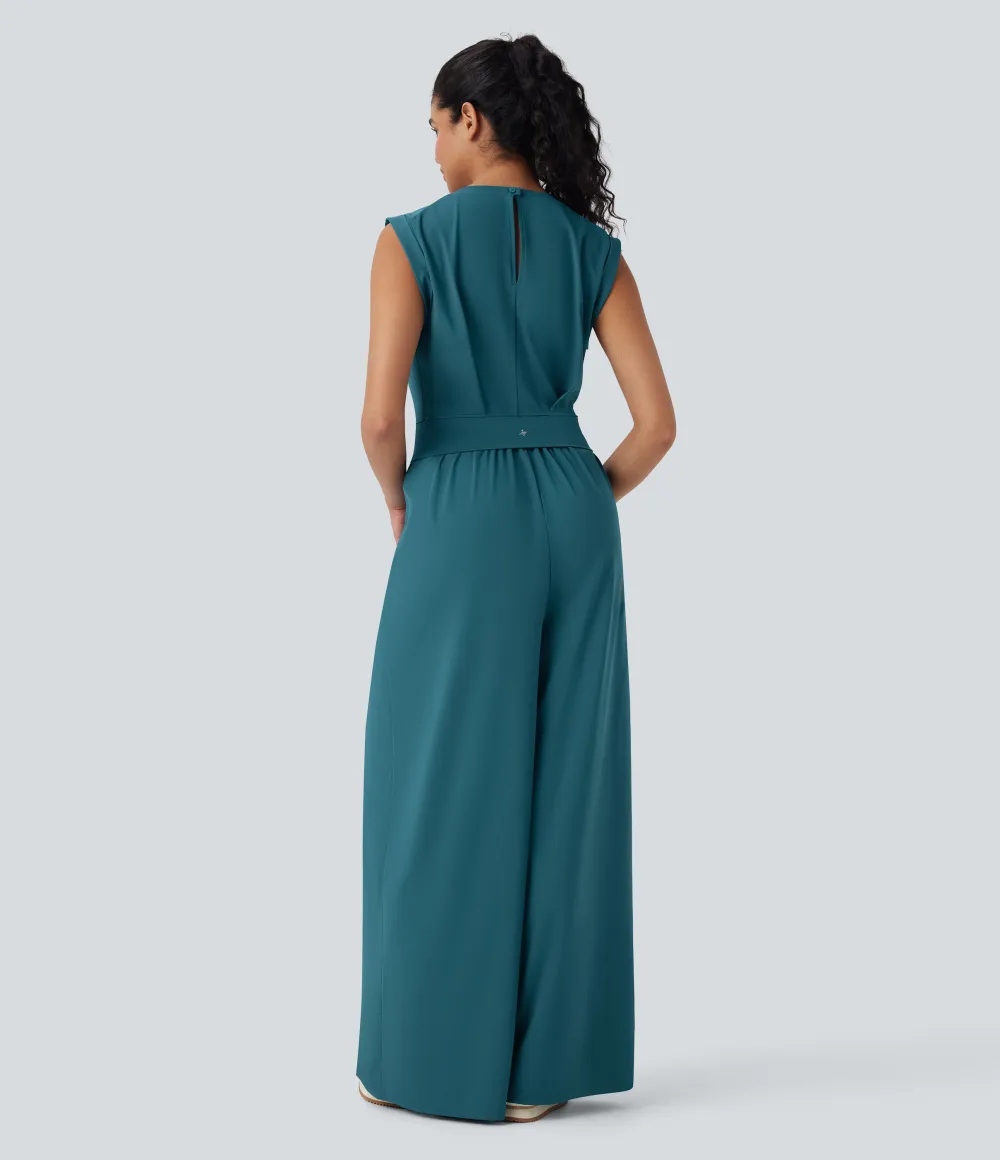 SoftlyZero QuickDry Round Neck Sleeveless Keyhole Pocket Yoga Jumpsuit-Easy Peezy Edition